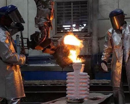 Hot metal being poured into a cast